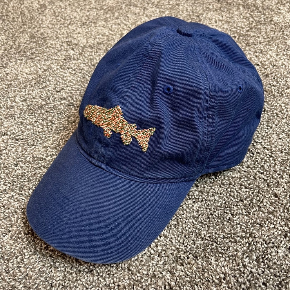 Needlepoint Fish Hat Cap Blue Orange‎ Strap Back